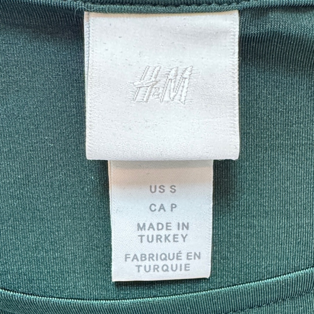 H&M Emerald Green Flutter Sleeve Blouse Flowy Satin Look Top Small - Picture 5 of 7